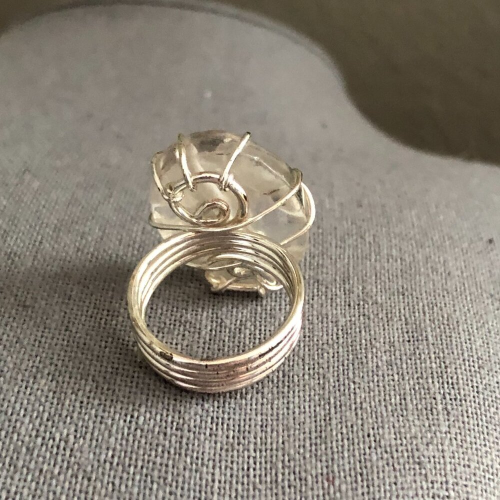 Silver Wire Wrapped Clear Crystal Ring - image 4